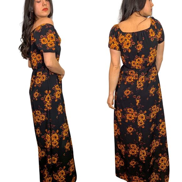 Windsor Black & Orange Off the Shoulder Maxi Romper - Picture 3 of 5